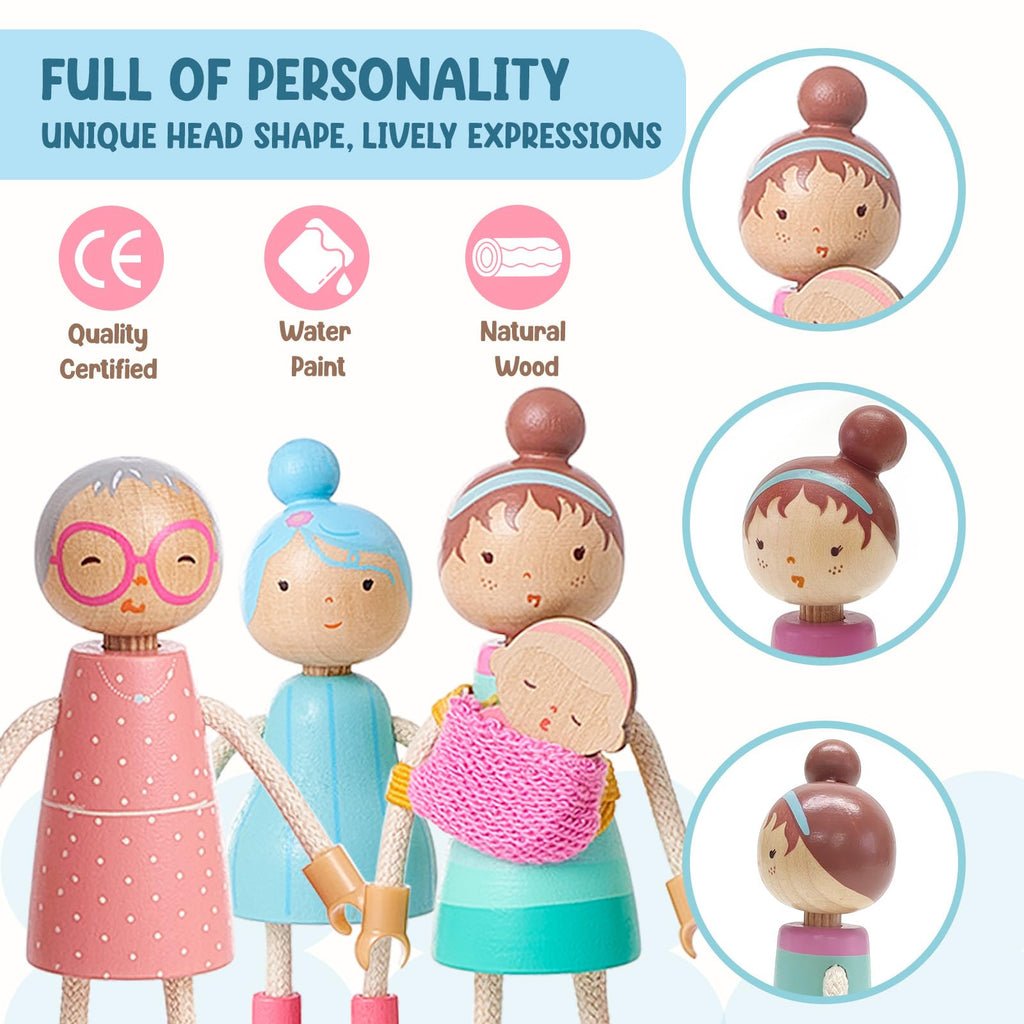 Wooden Family Dolls Set of 7 B56038