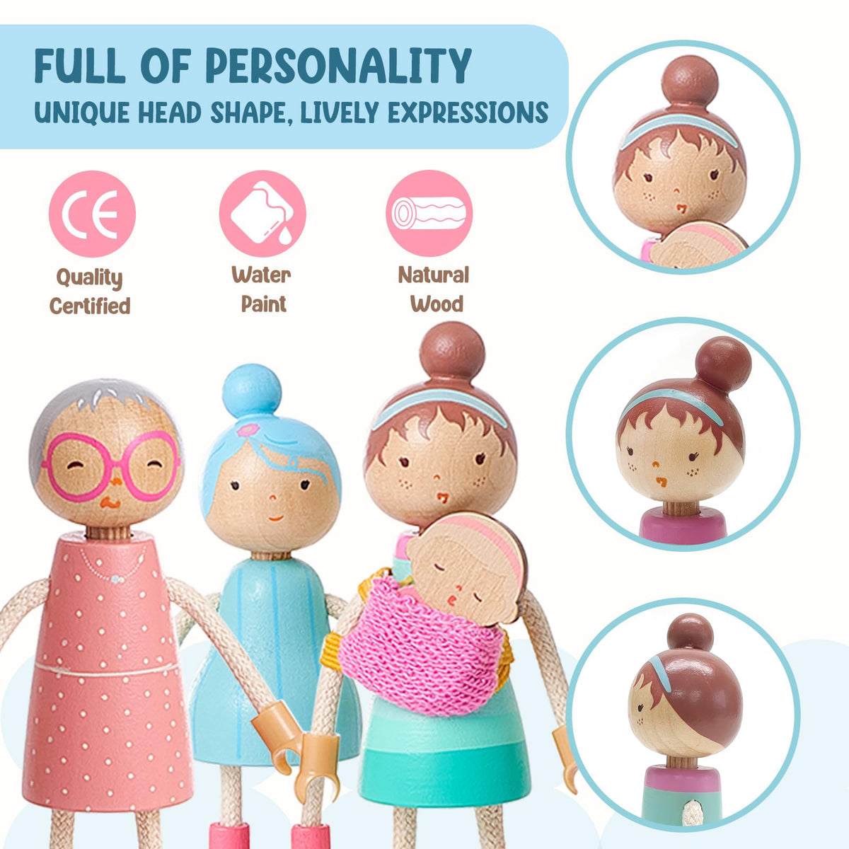 Wooden Family Dolls Set of 7 B56038