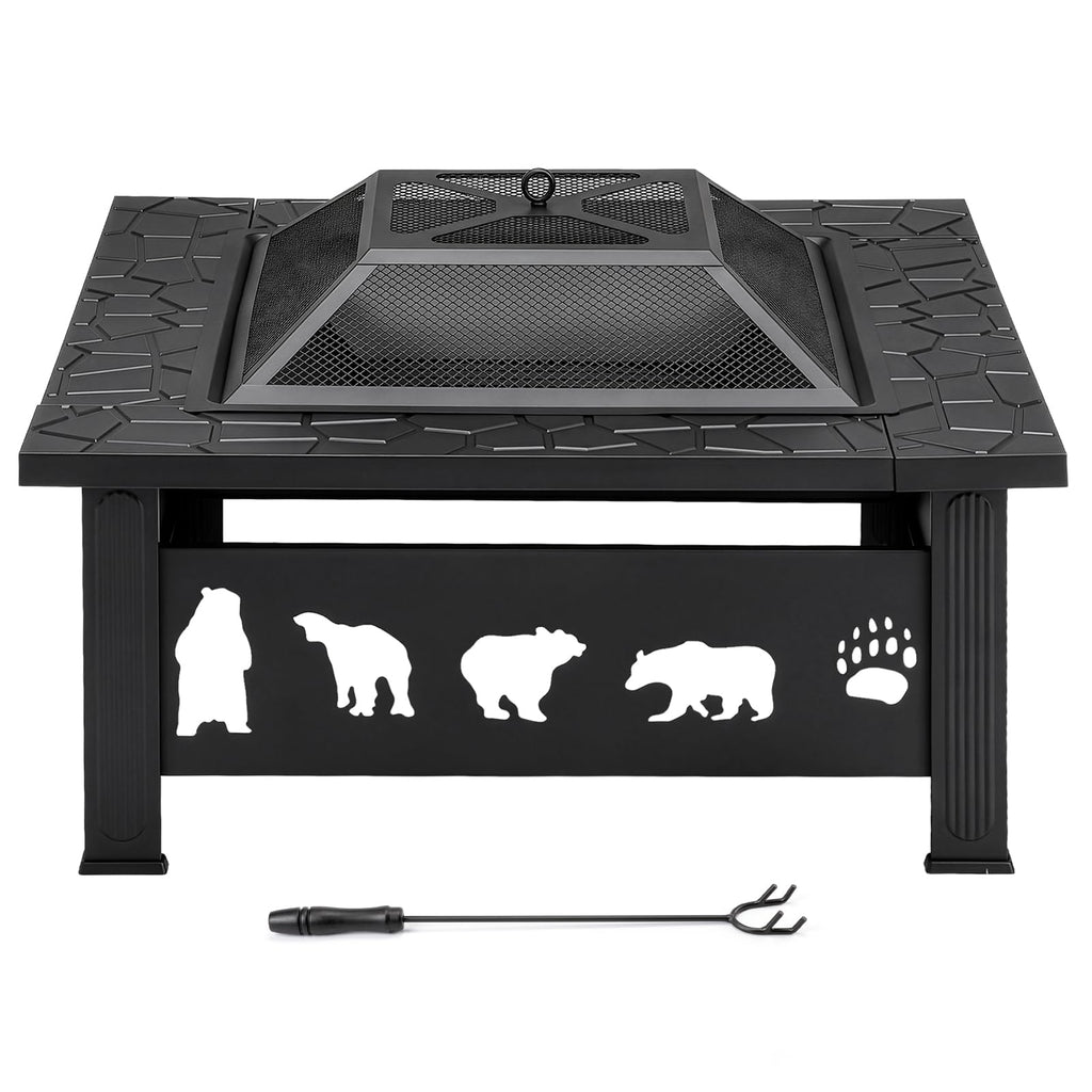 32 Inch Black Wrought Iron Wood Burning Fire Pit U963948