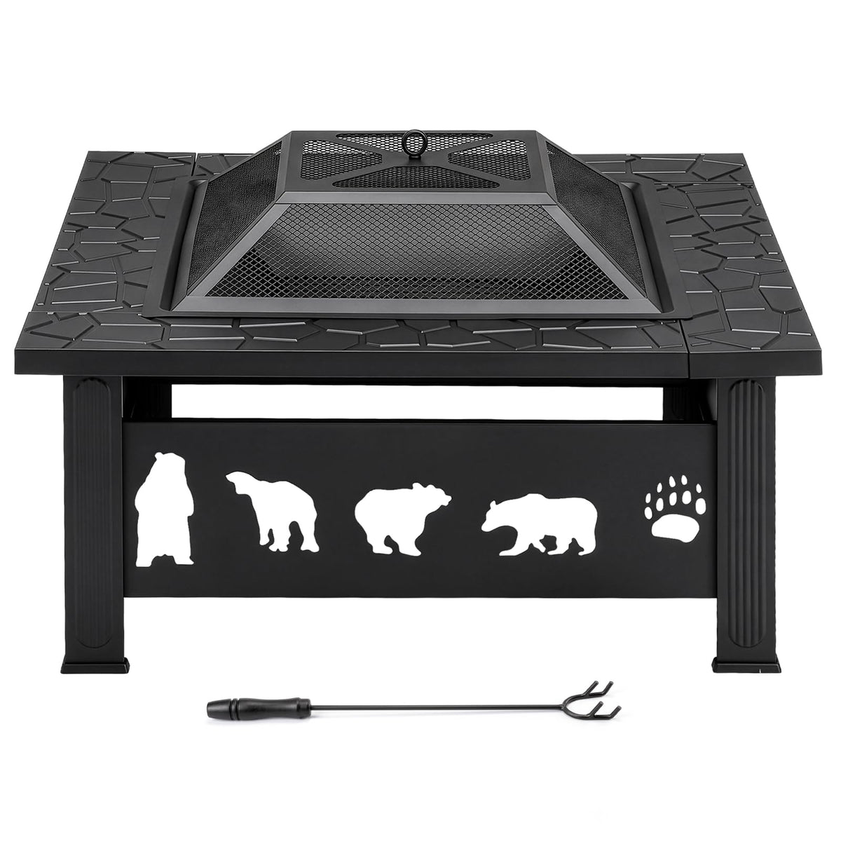32 Inch Black Wrought Iron Wood Burning Fire Pit U963948