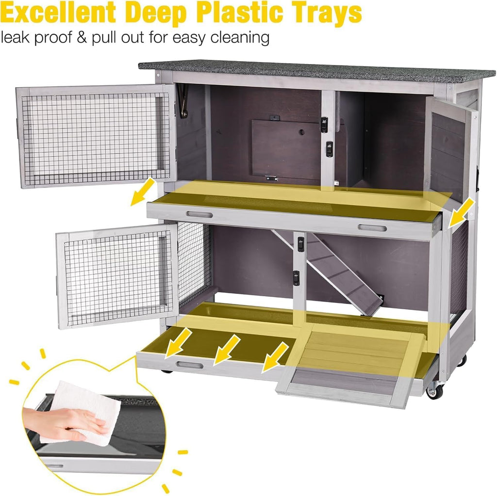 Rabbit Hutch 2 Story Pet House on Wheels Y81828