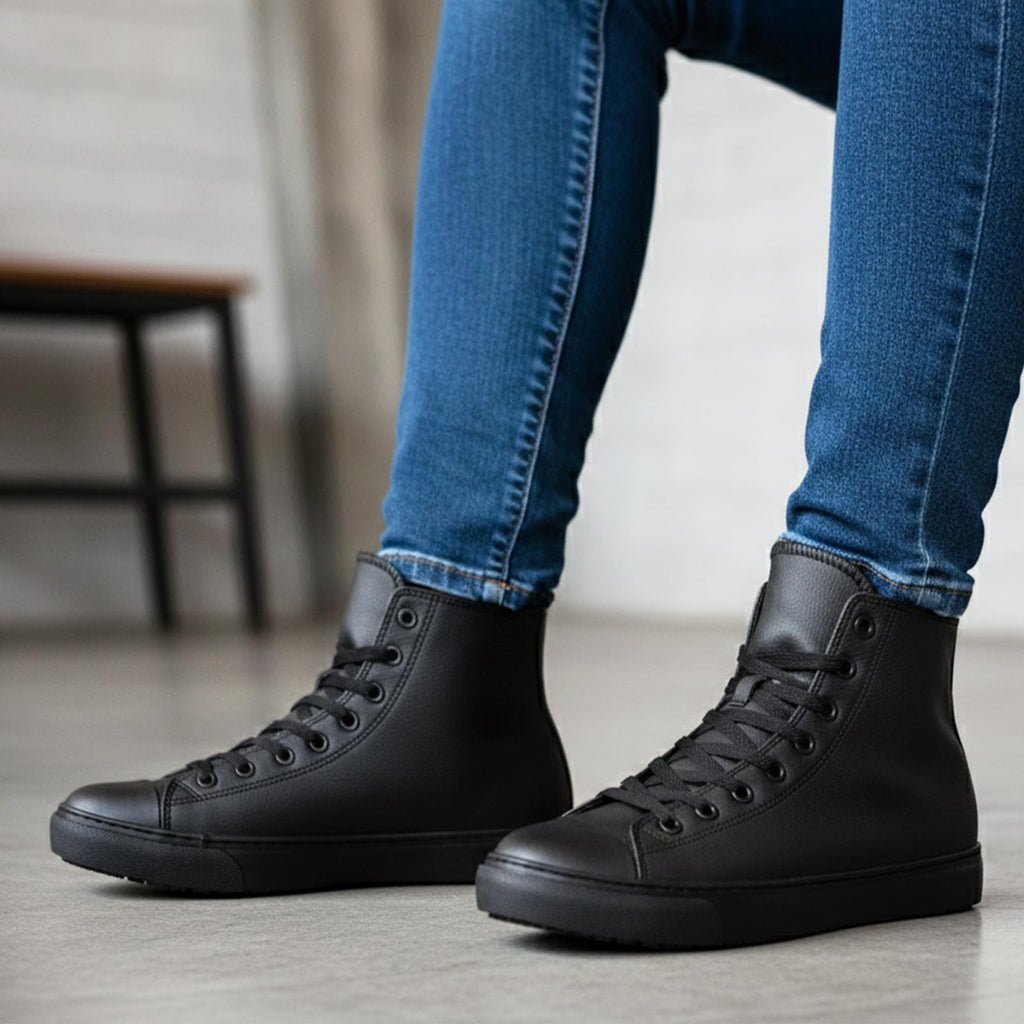 Black Waterproof Non-Slip Leather Work Shoes W216482