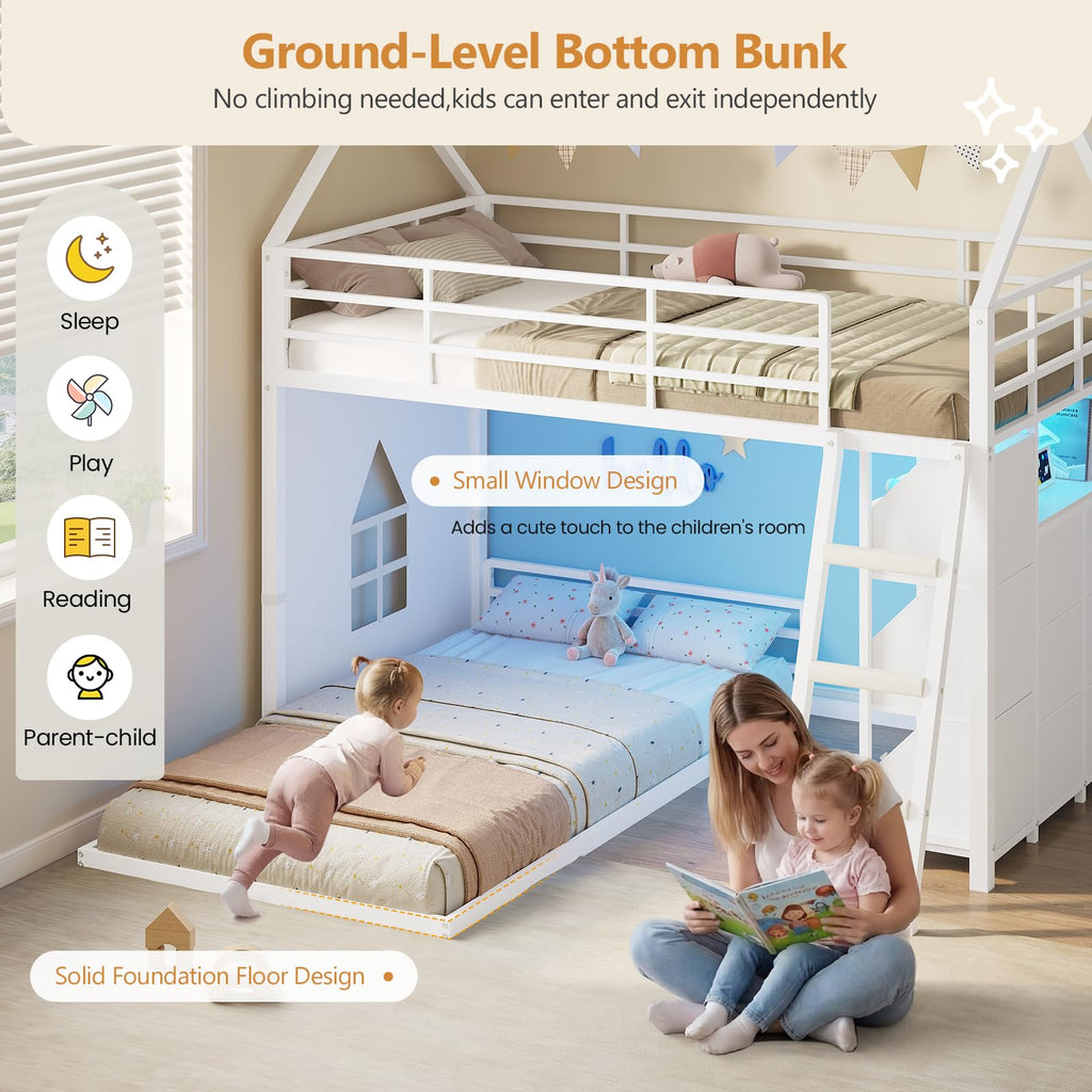 Twin Over Twin Bunk Bed with 6 Storage Drawers R95585
