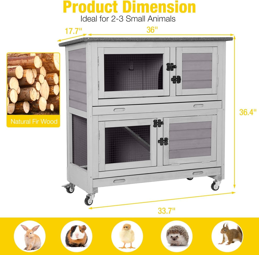 Rabbit Hutch 2 Story Pet House on Wheels Y81828