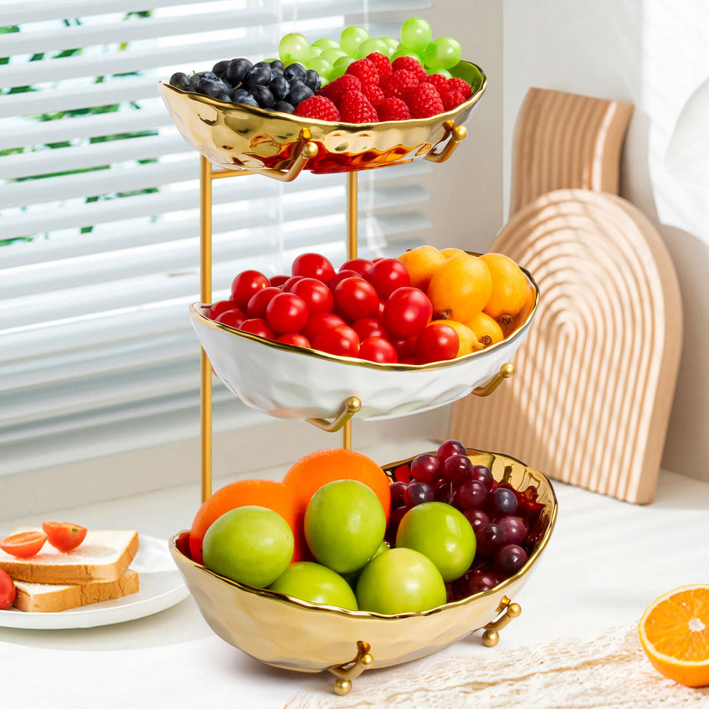 3 Tier Ceramic Fruit Basket with Metal Stand T36721