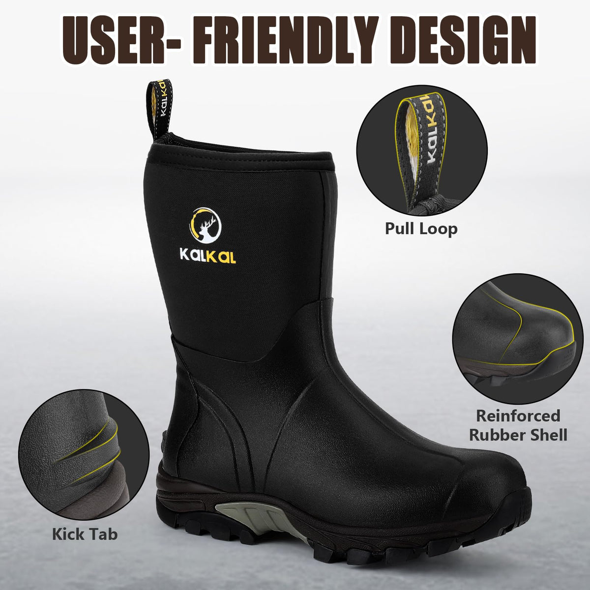 Waterproof Insulated Mid Calf Rubber Boots O790