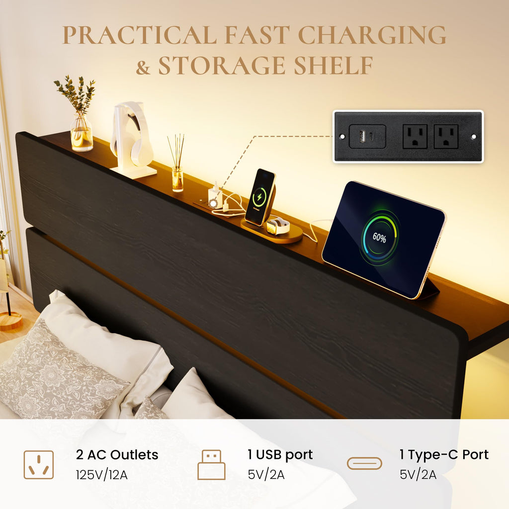 Full Size Bed Frame with Charging Station Z5091