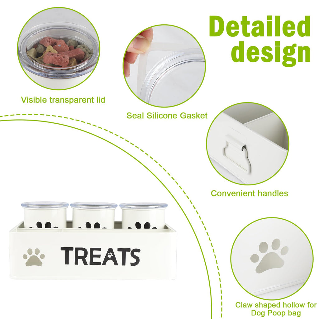 28oz Metal Dog Treat Container Set of 3 White Q422