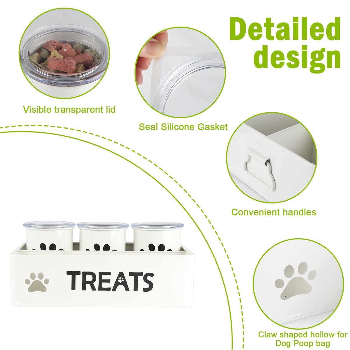 28oz Metal Dog Treat Container Set of 3 White Q422