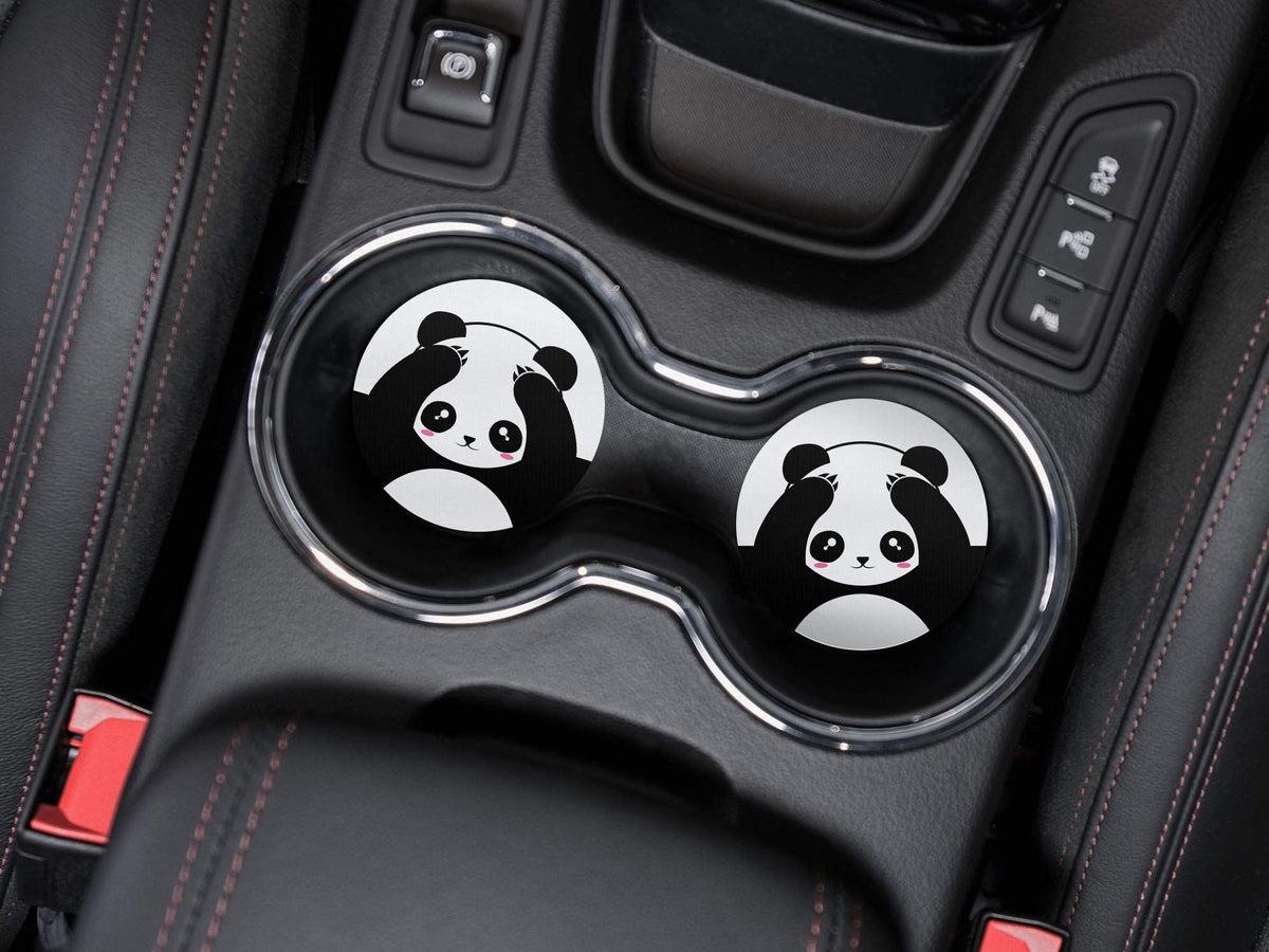 Black White Absorbent Round Car Coasters 2pcs Set F328313