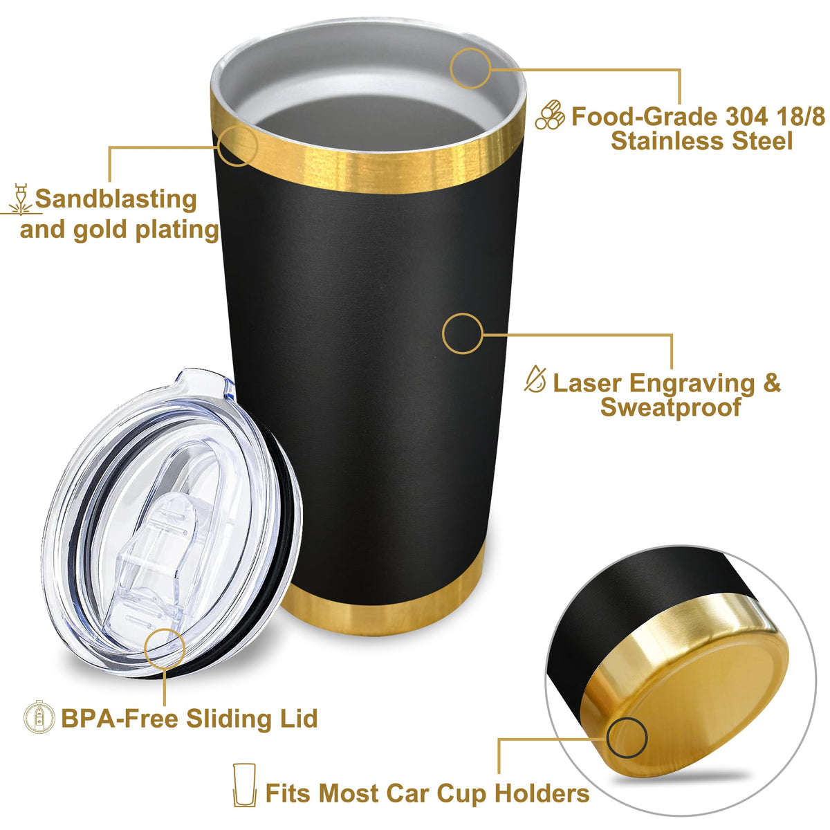 20 oz Insulated Stainless Steel Tumbler, Black, 1 Pack R383