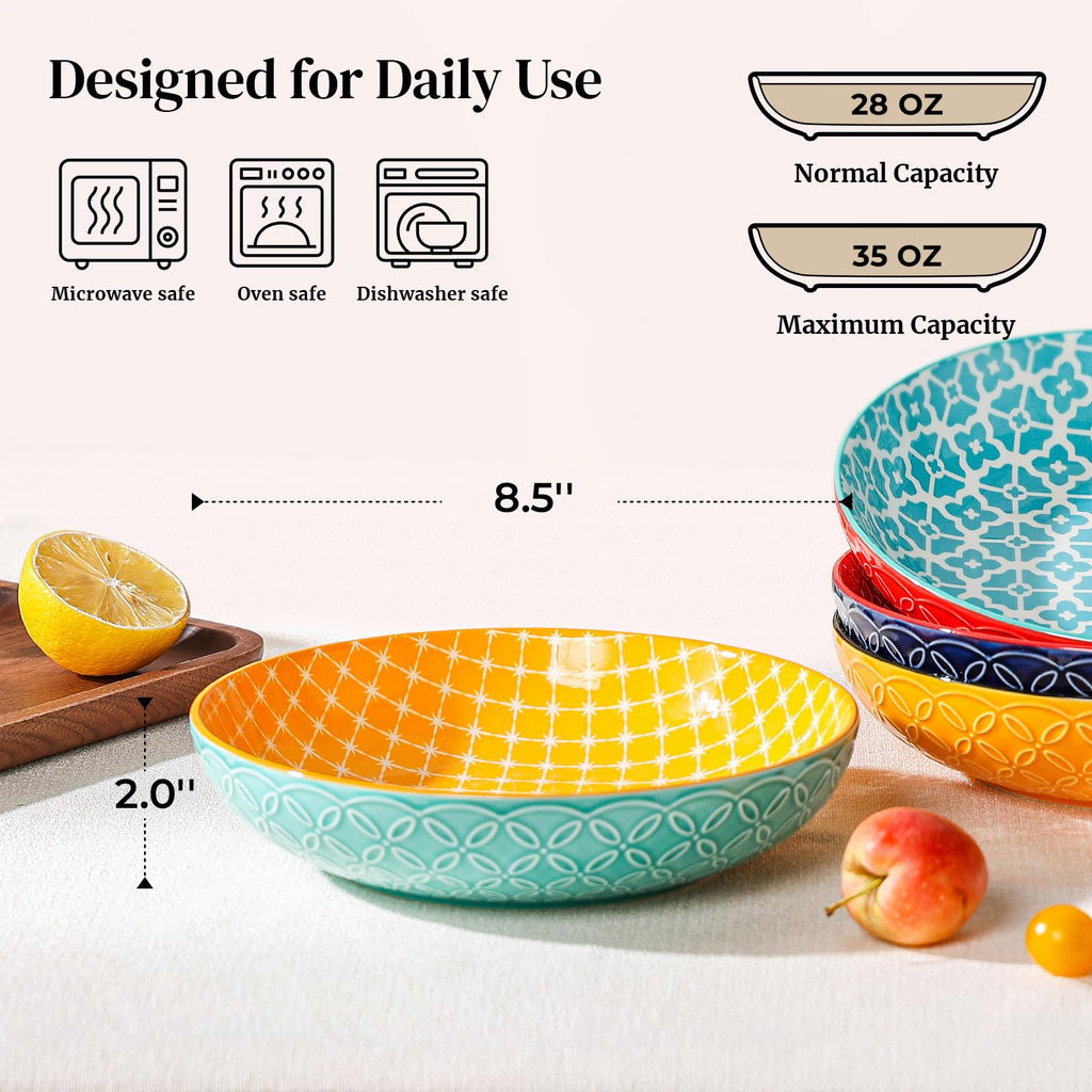 22 oz Cereal Bowls Set of 4 and 8.5" Pasta Bowls Set of 4 I74155