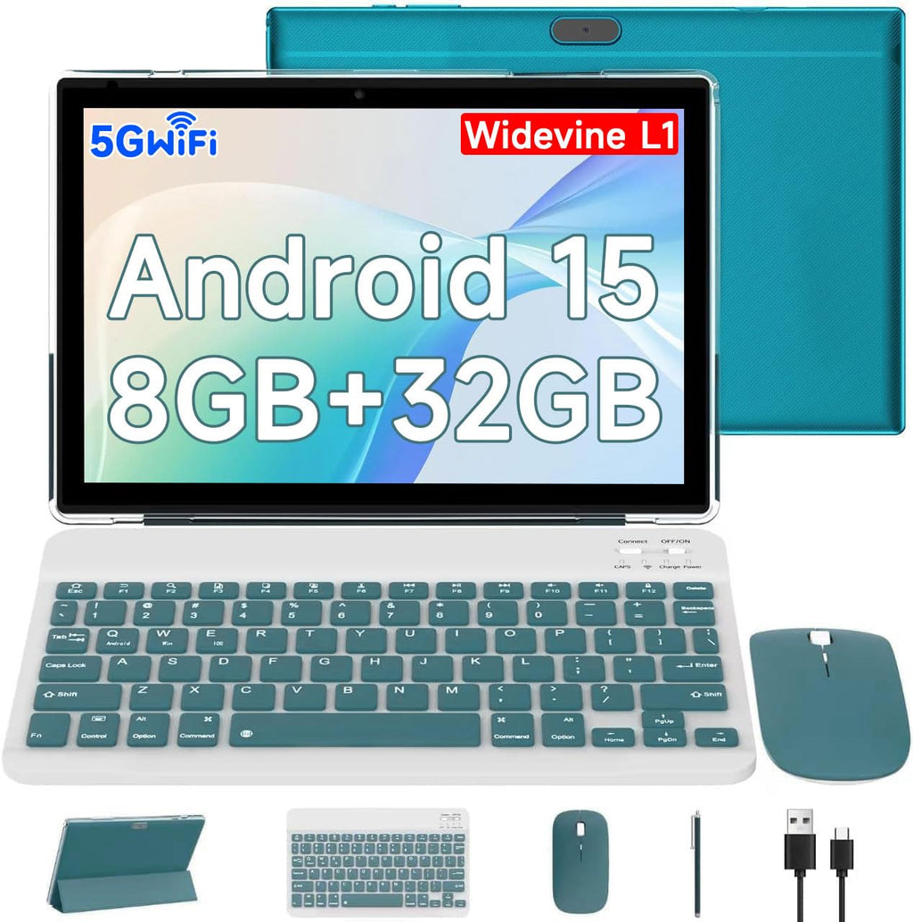 Android 15 Tablet 10.1 Inch 2 in 1 with Keyboard 8GB RAM 32GB ROM Quad-core IPS HD Touch Screen L426784