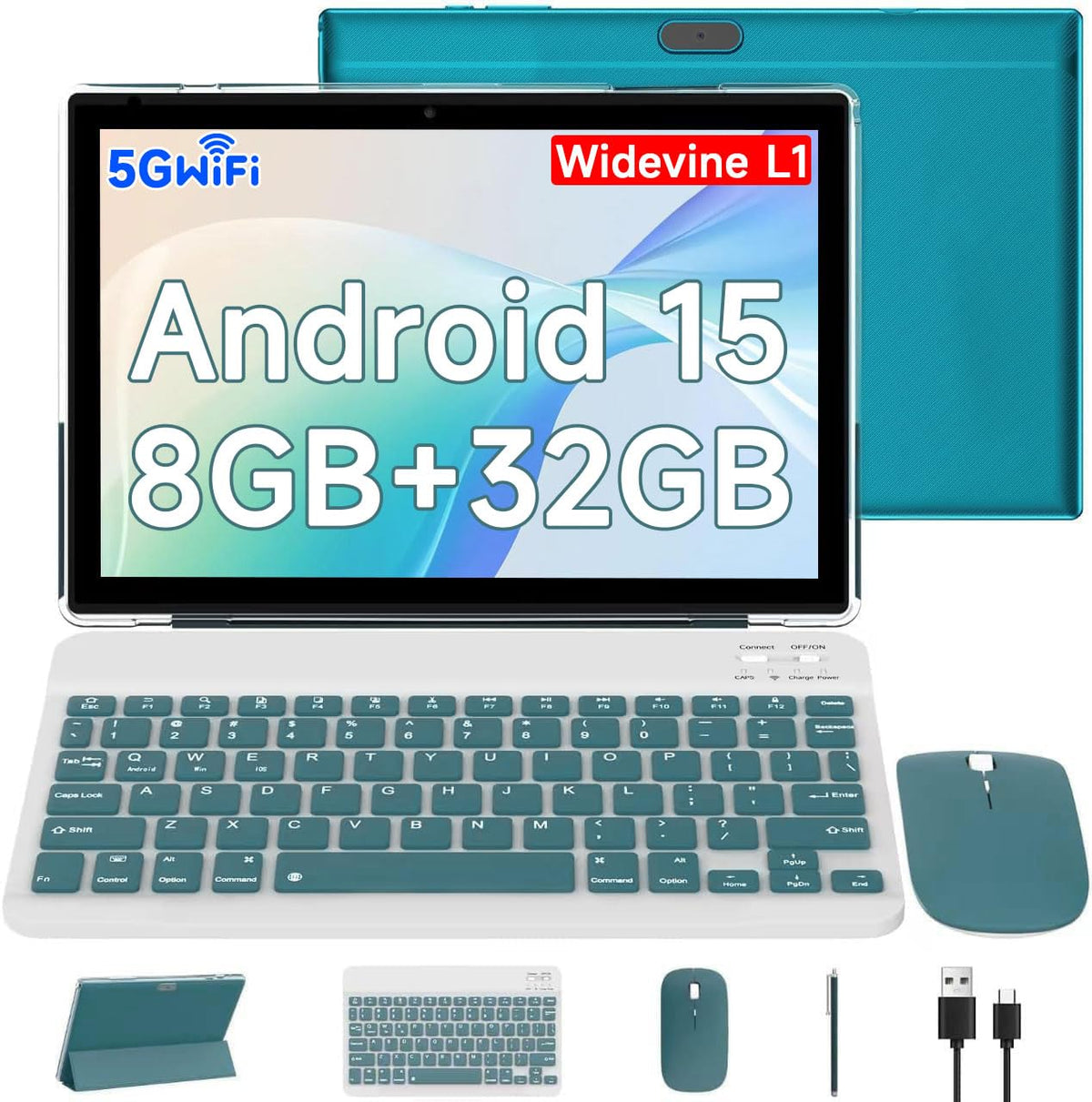 Android 15 Tablet 10.1 Inch 2 in 1 with Keyboard 8GB RAM 32GB ROM Quad-core IPS HD Touch Screen L426784