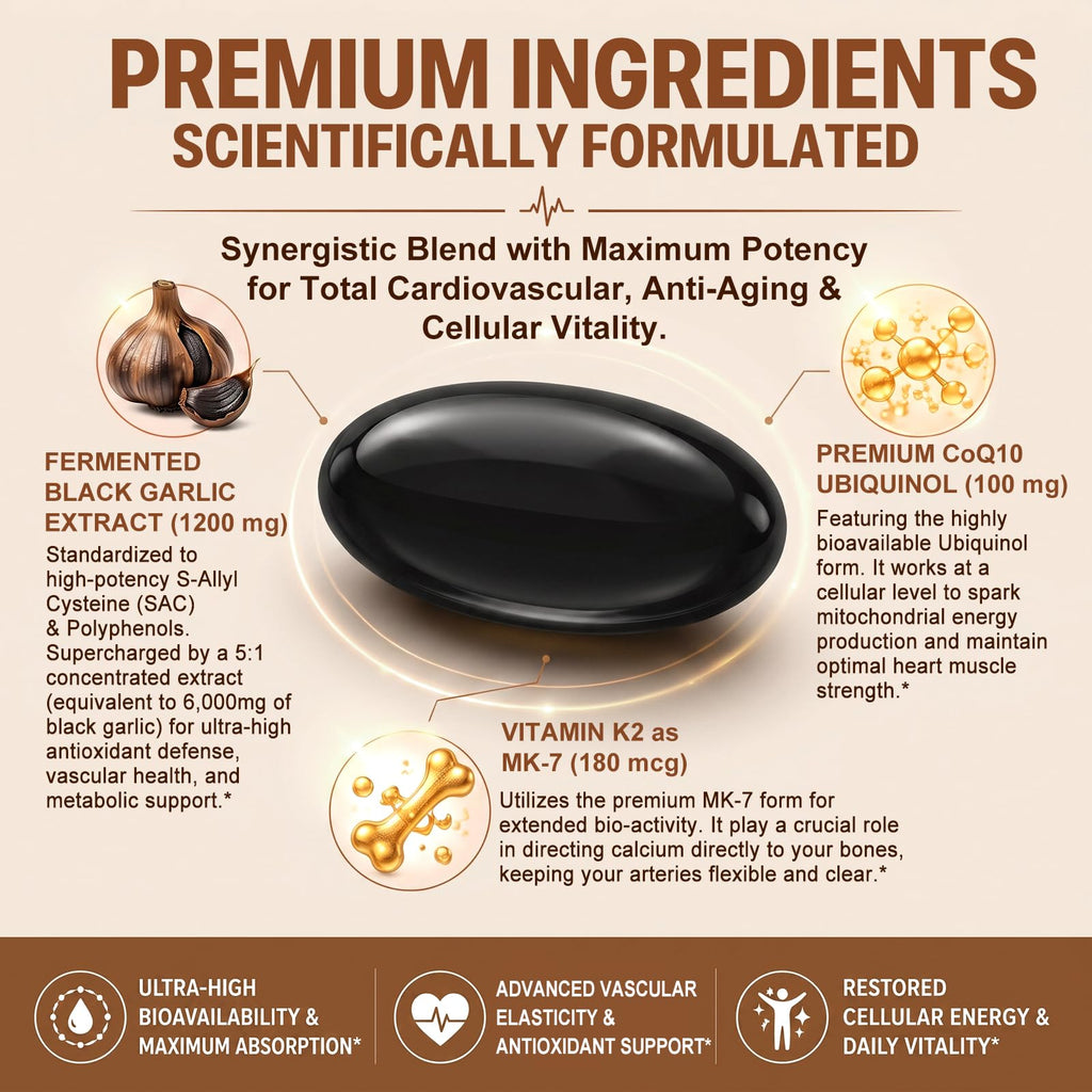 Black Aged Garlic Extract with CoQ10 Ubiquinol & Vitamin K2, 300 Softgels N862573