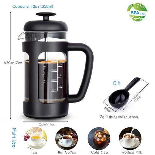 12 oz French Press Coffee Tea Maker with 10g Measuring Spoon T24311