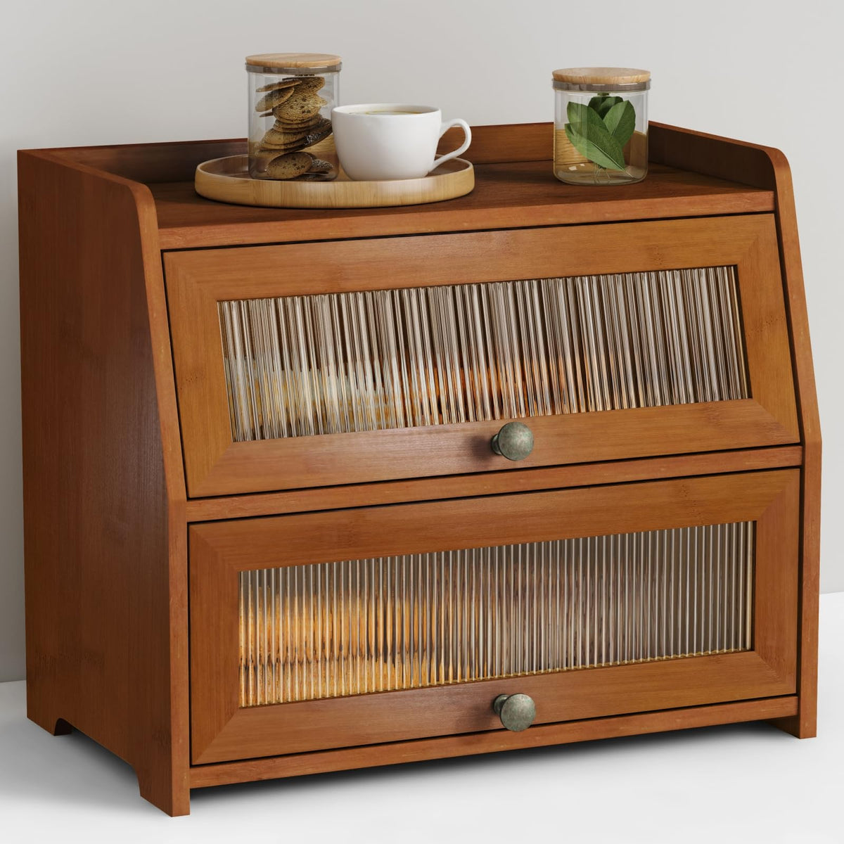 Wooden 2 Tier Roll Top Bread Box D307