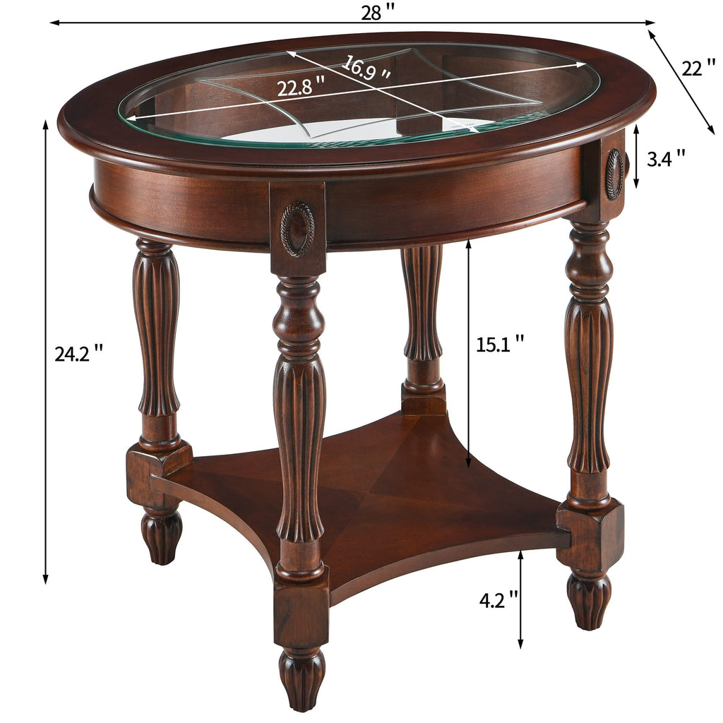 Wood Oval End Table with Glass Top B522
