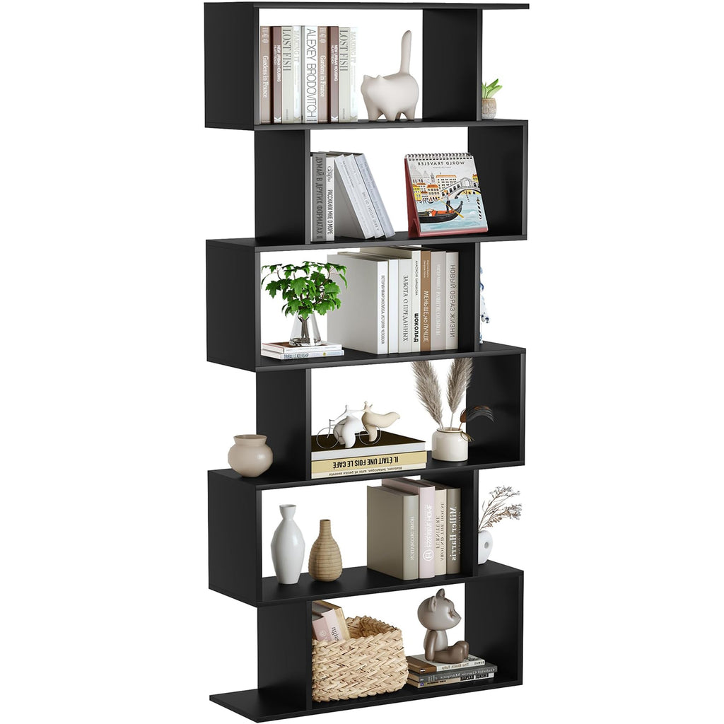 6-Tier Geometric S Shaped Wood Bookshelf D6951