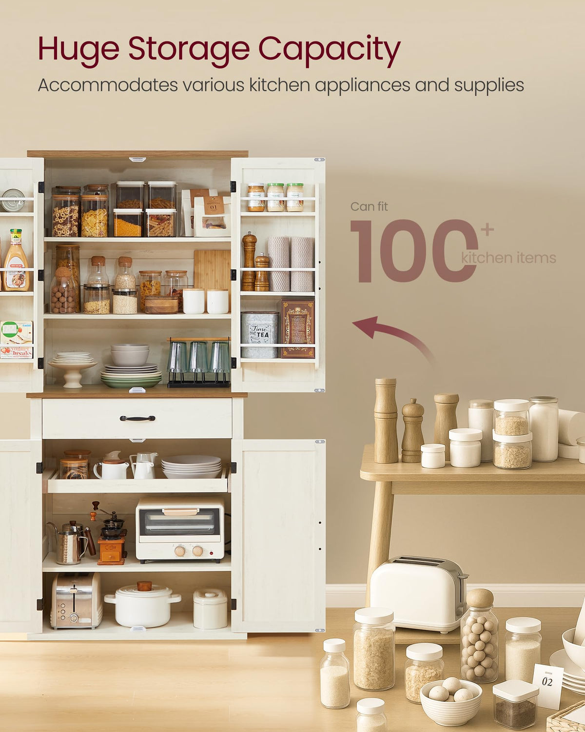 Freestanding Tall Pantry Cabinet with Drawer Q1279