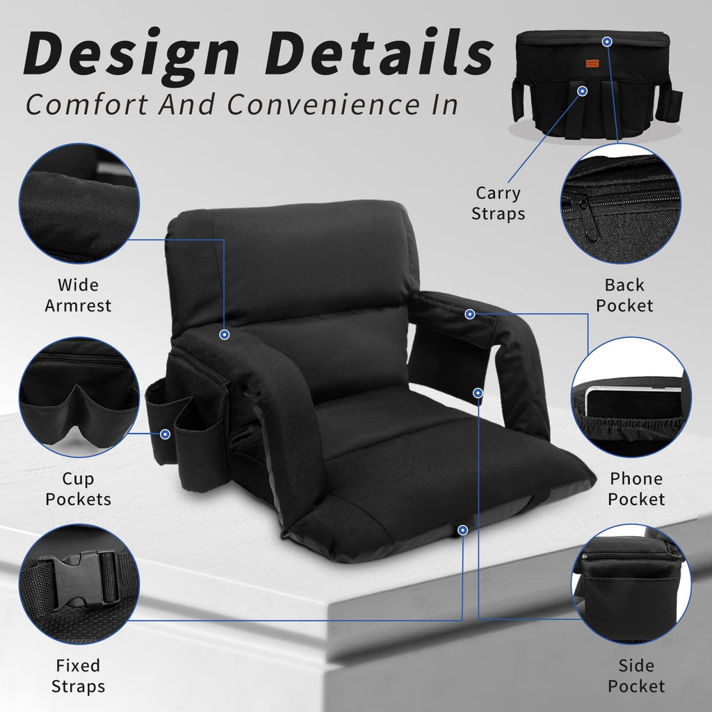 Black 25" Wide Stadium Seat with Back Support O556410