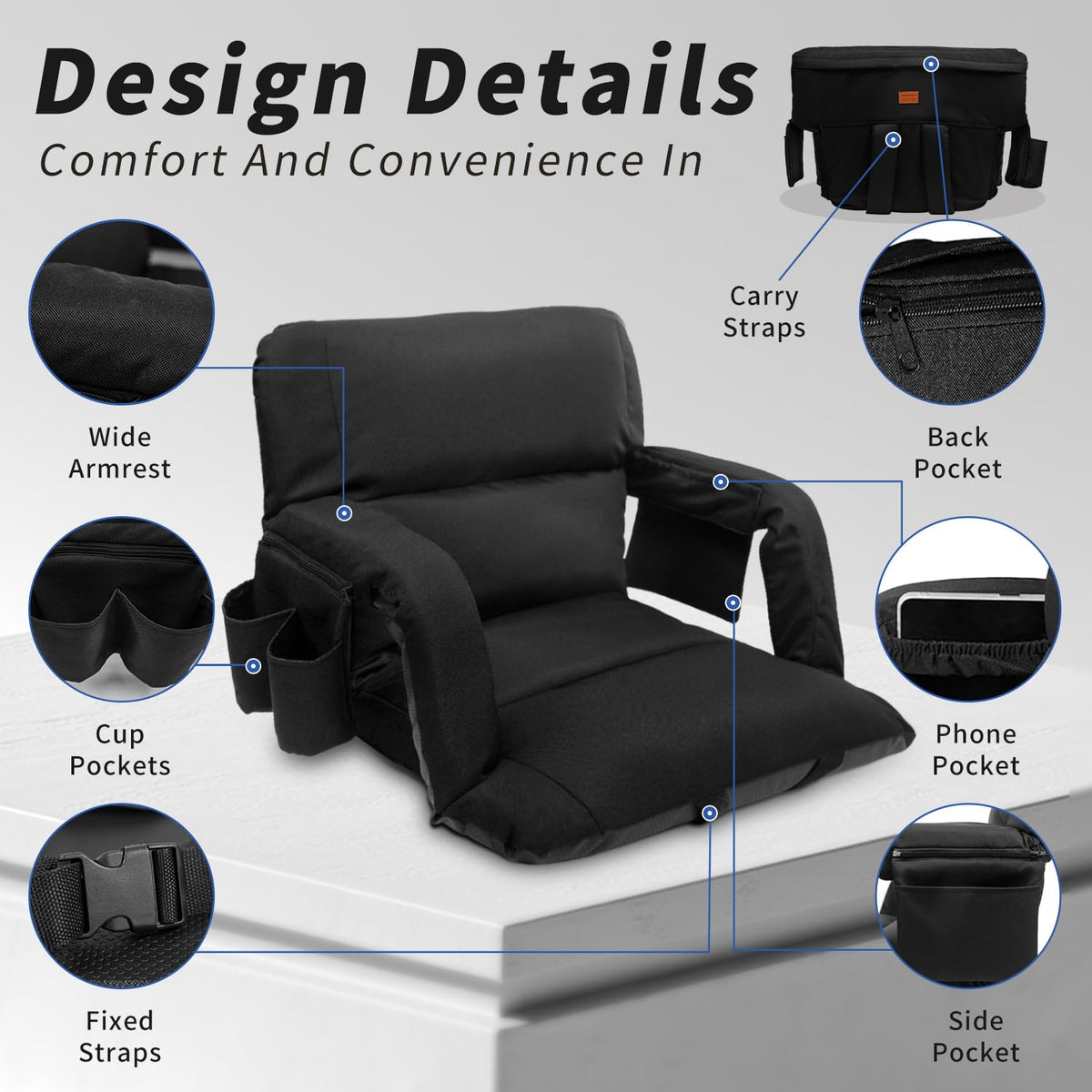 Black 25" Wide Stadium Seat with Back Support O556410