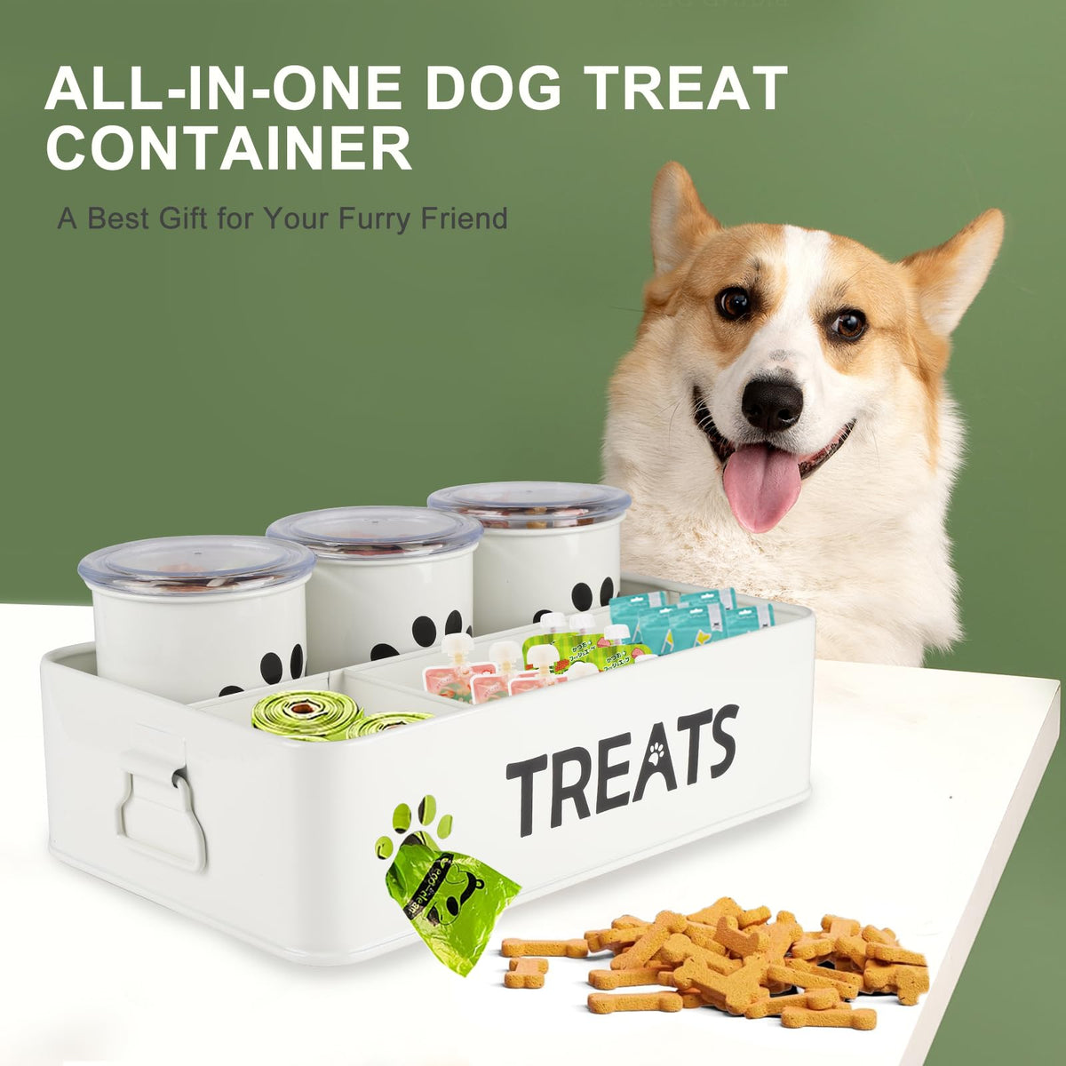 28oz Metal Dog Treat Container Set of 3 White Q422