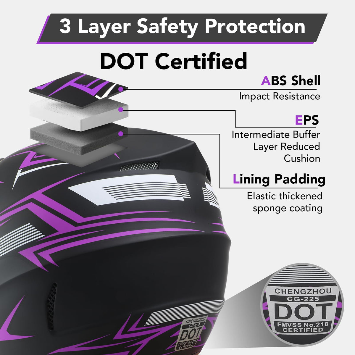 Kids Full Face Motocross Helmet 4-Pcs Set DOT Approved Purple X-Large M96186