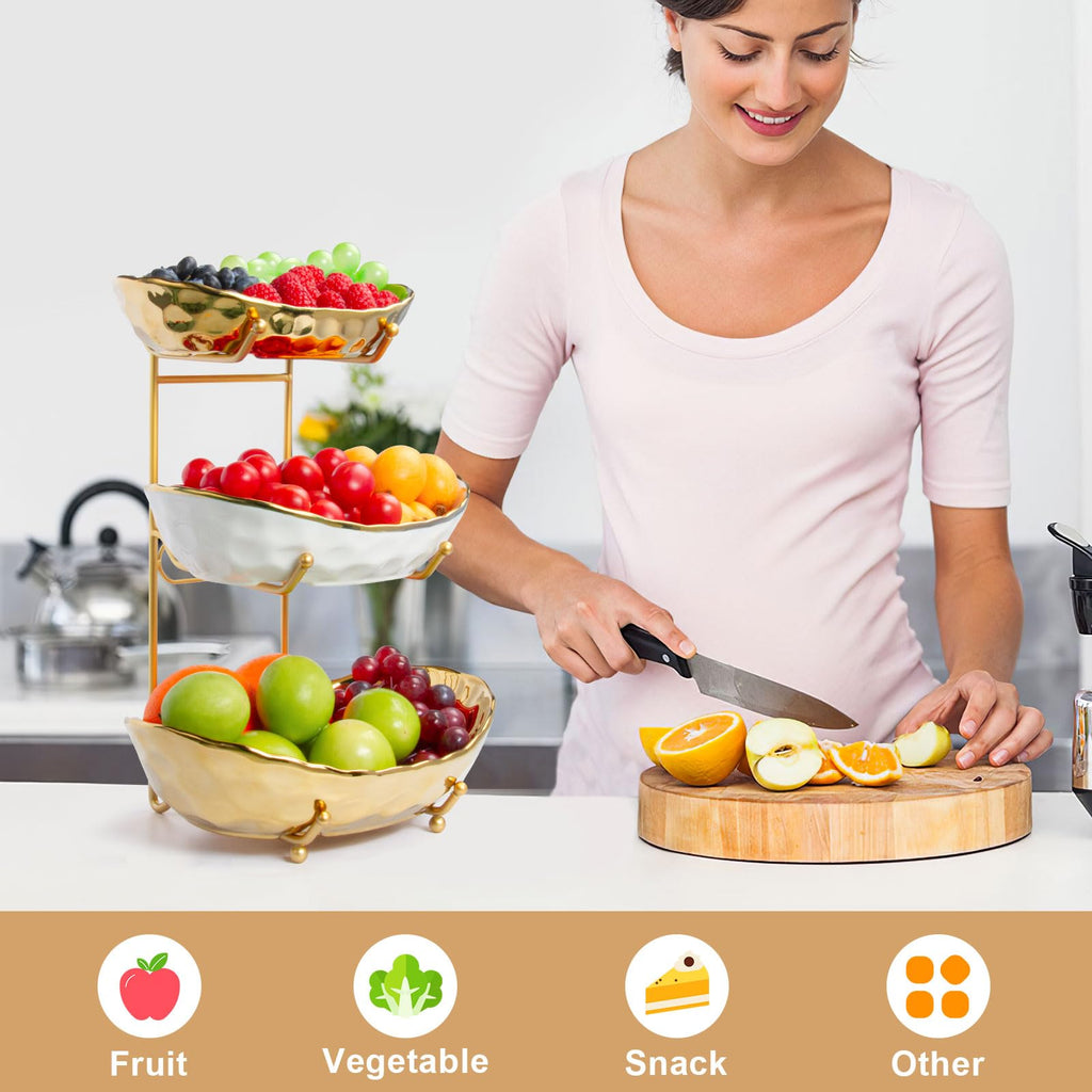 3 Tier Ceramic Fruit Basket with Metal Stand T36721