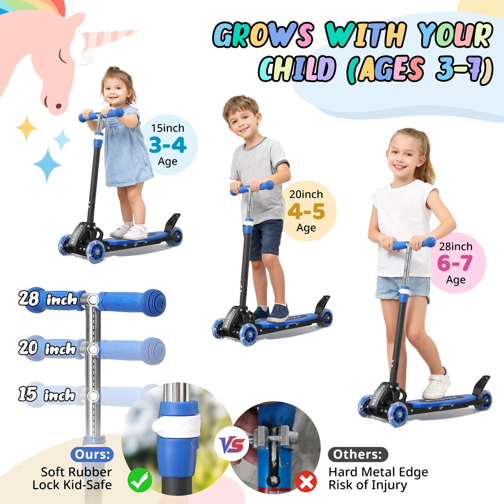 3 Wheel Kids Kick Scooter with Light-Up Wheels and Adjustable Handlebar L982