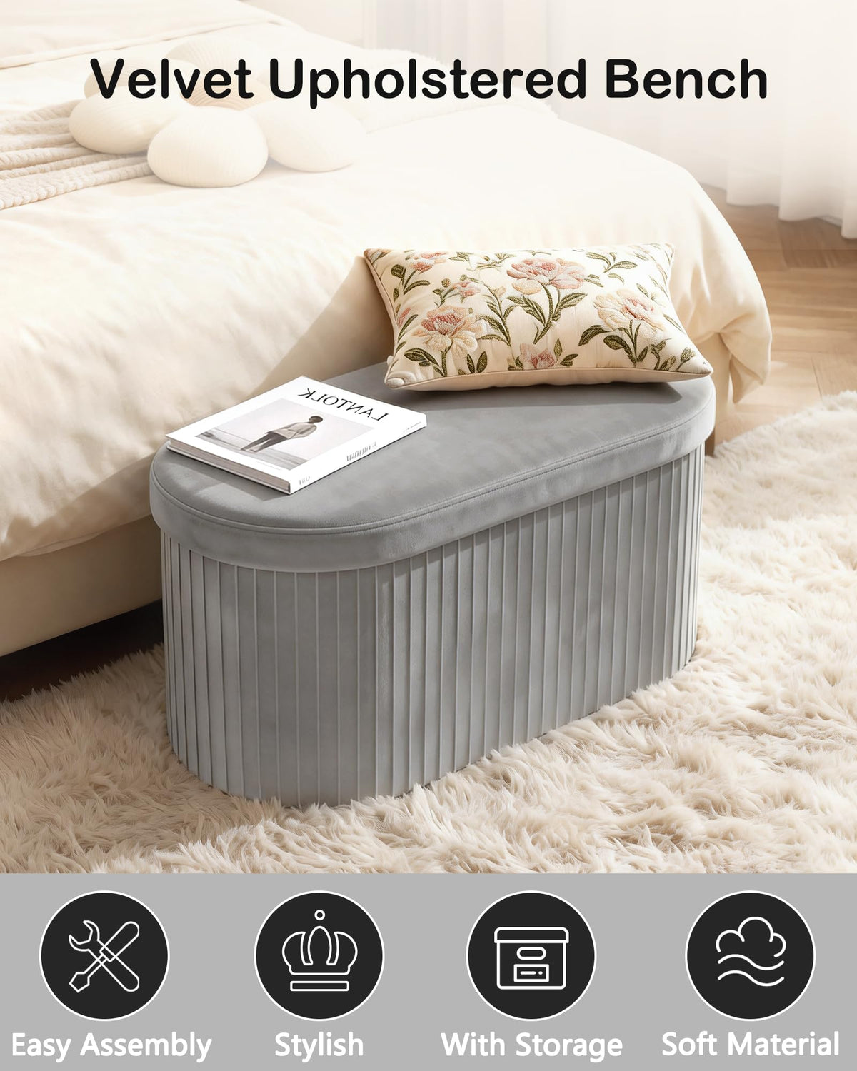 Folding Velvet Storage Ottoman X971547