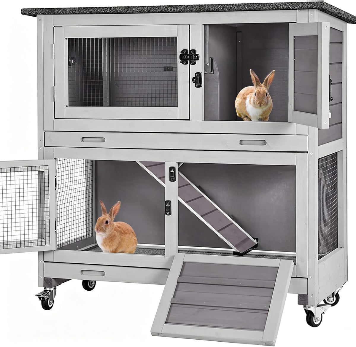Rabbit Hutch 2 Story Pet House on Wheels Y81828