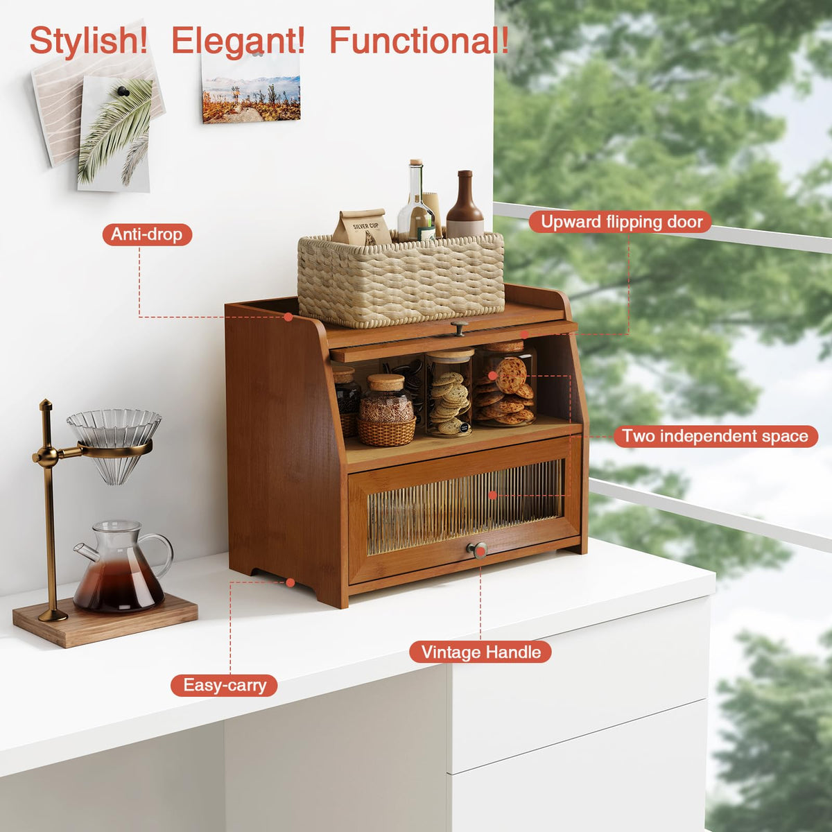 Wooden 2 Tier Roll Top Bread Box D307
