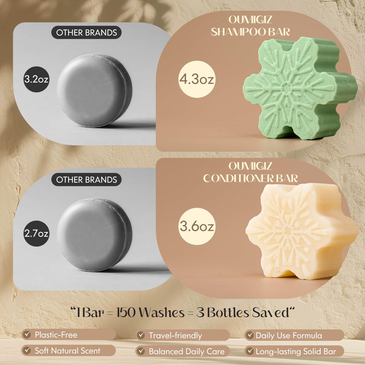 Tea Tree Clarifying Shampoo Bar & Rice Water Protein Conditioner Bar Set 2 pack D6254