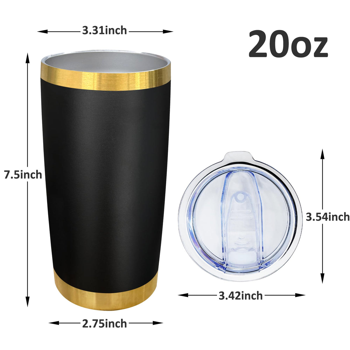 20 oz Insulated Stainless Steel Tumbler, Black, 1 Pack R383