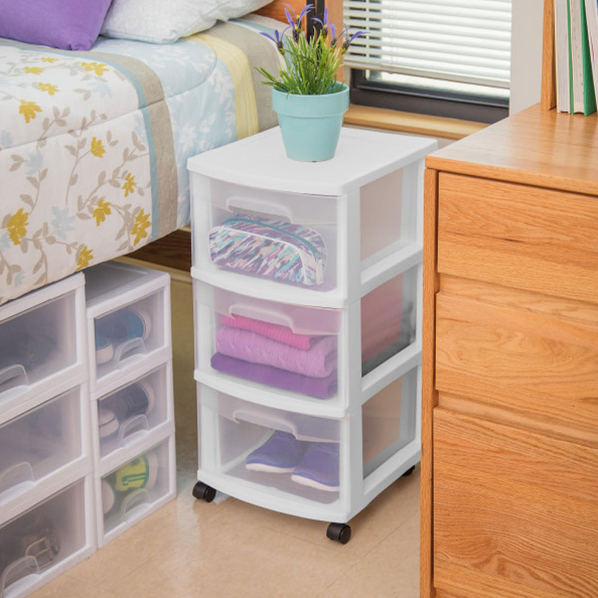 2 Pack White 3 Drawer Plastic Storage Cart L948