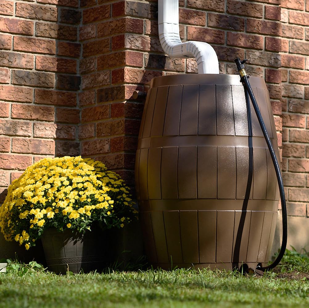 Brown 50 Gallon Flat-Back Rain Barrel with Spigots T5951