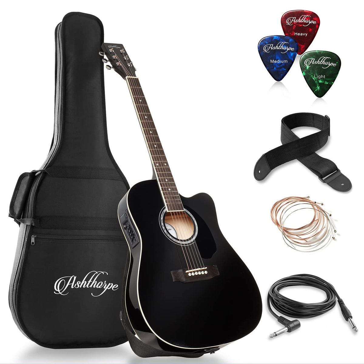 Black Cutaway Thinline Acoustic-Electric Guitar M808518