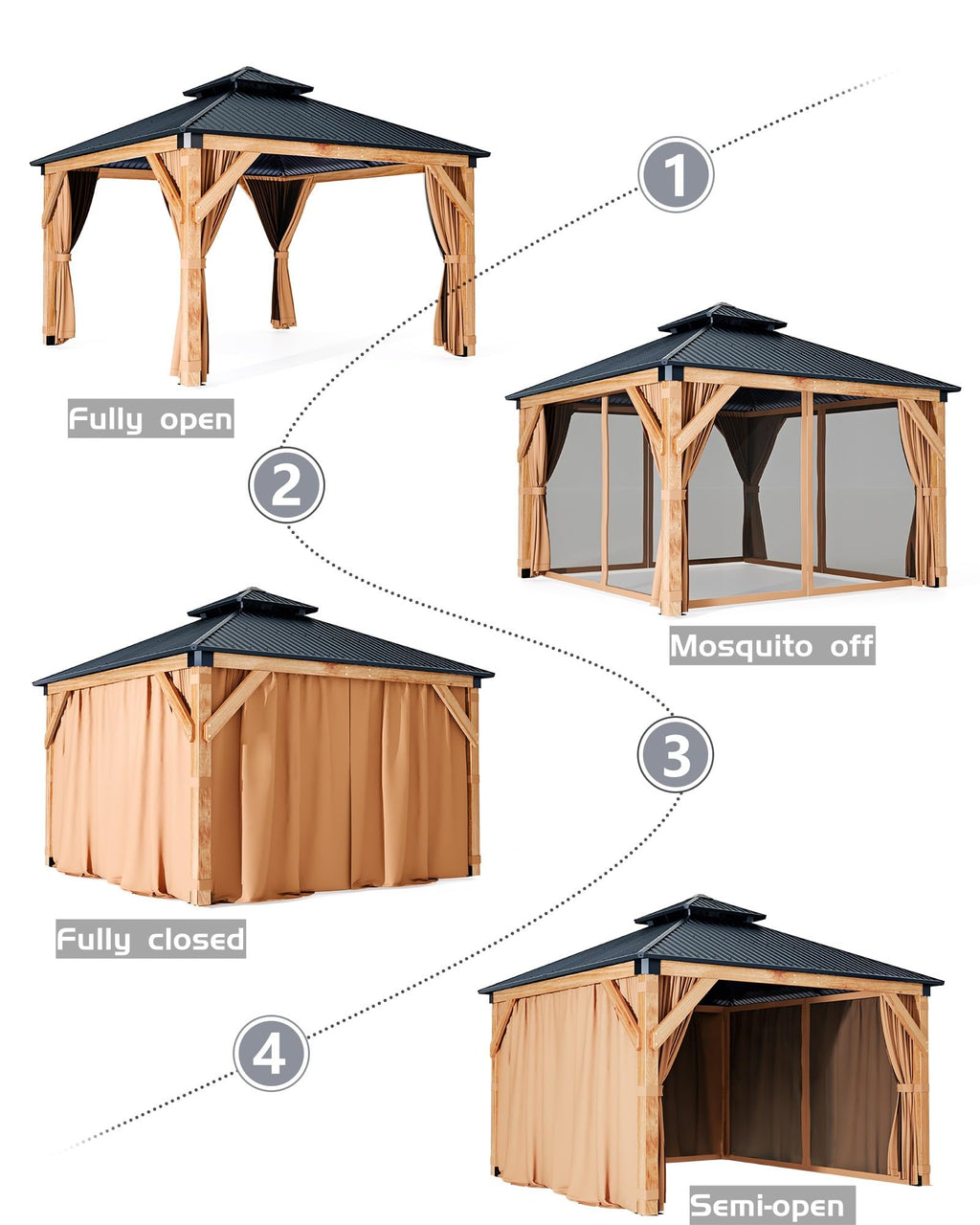 Hardtop Wood Gazebo 10 x 10 ft with Double Metal Roof U472940