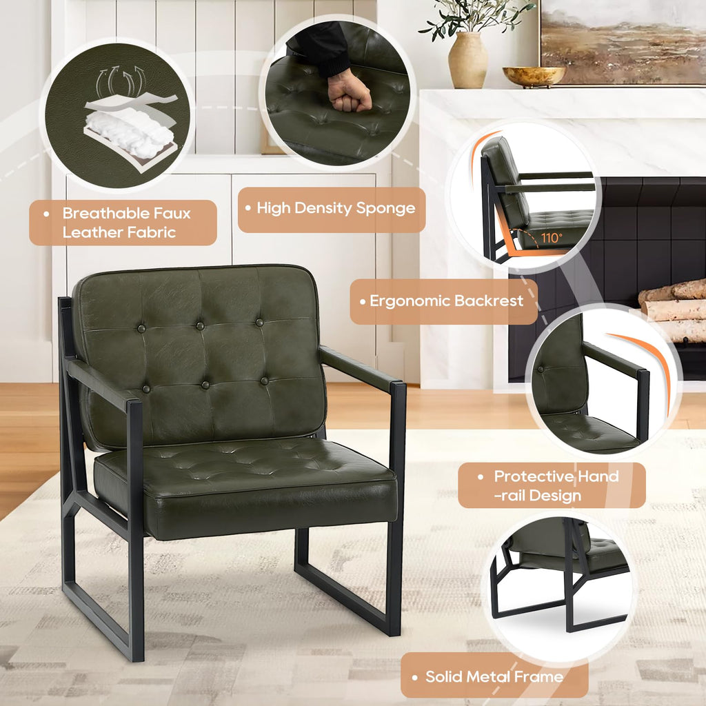 Green Leather Accent Chair Set of 2 R4957