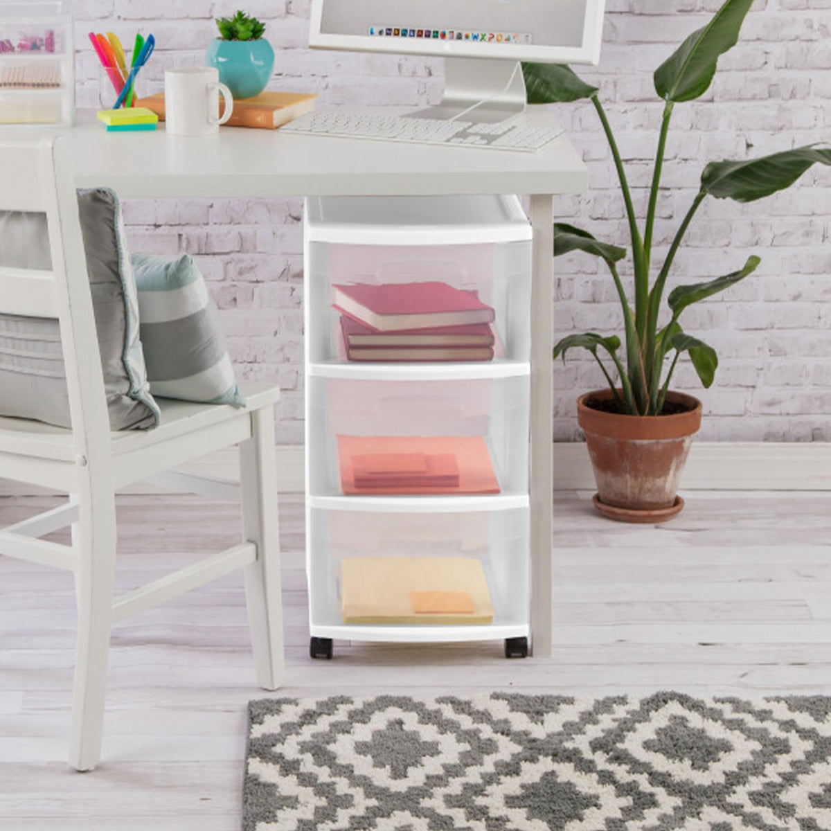 2 Pack White 3 Drawer Plastic Storage Cart L948