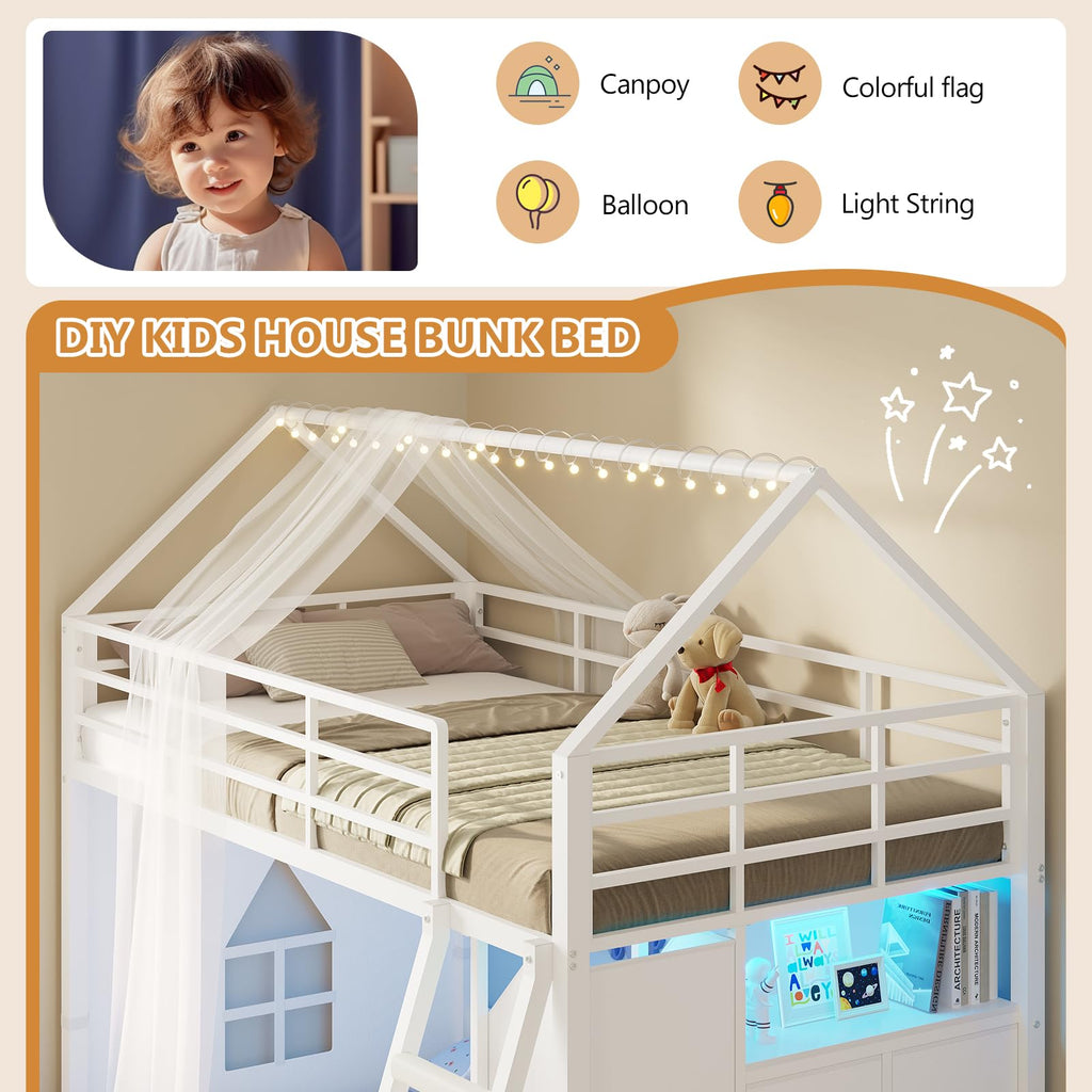 Twin Over Twin Bunk Bed with 6 Storage Drawers R95585