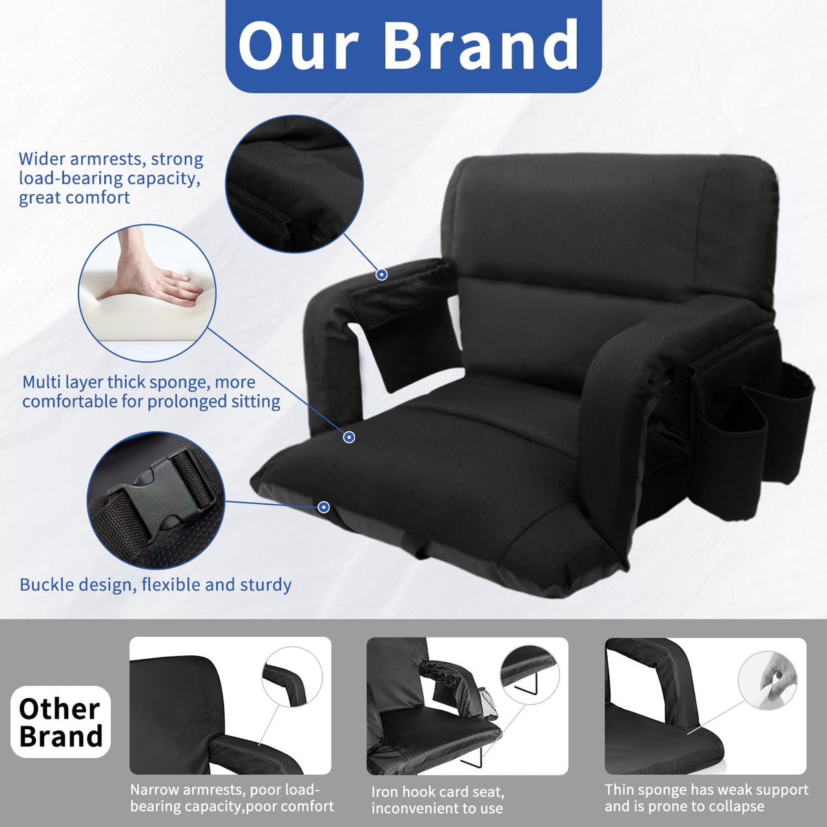 Black 25" Wide Stadium Seat with Back Support O556410