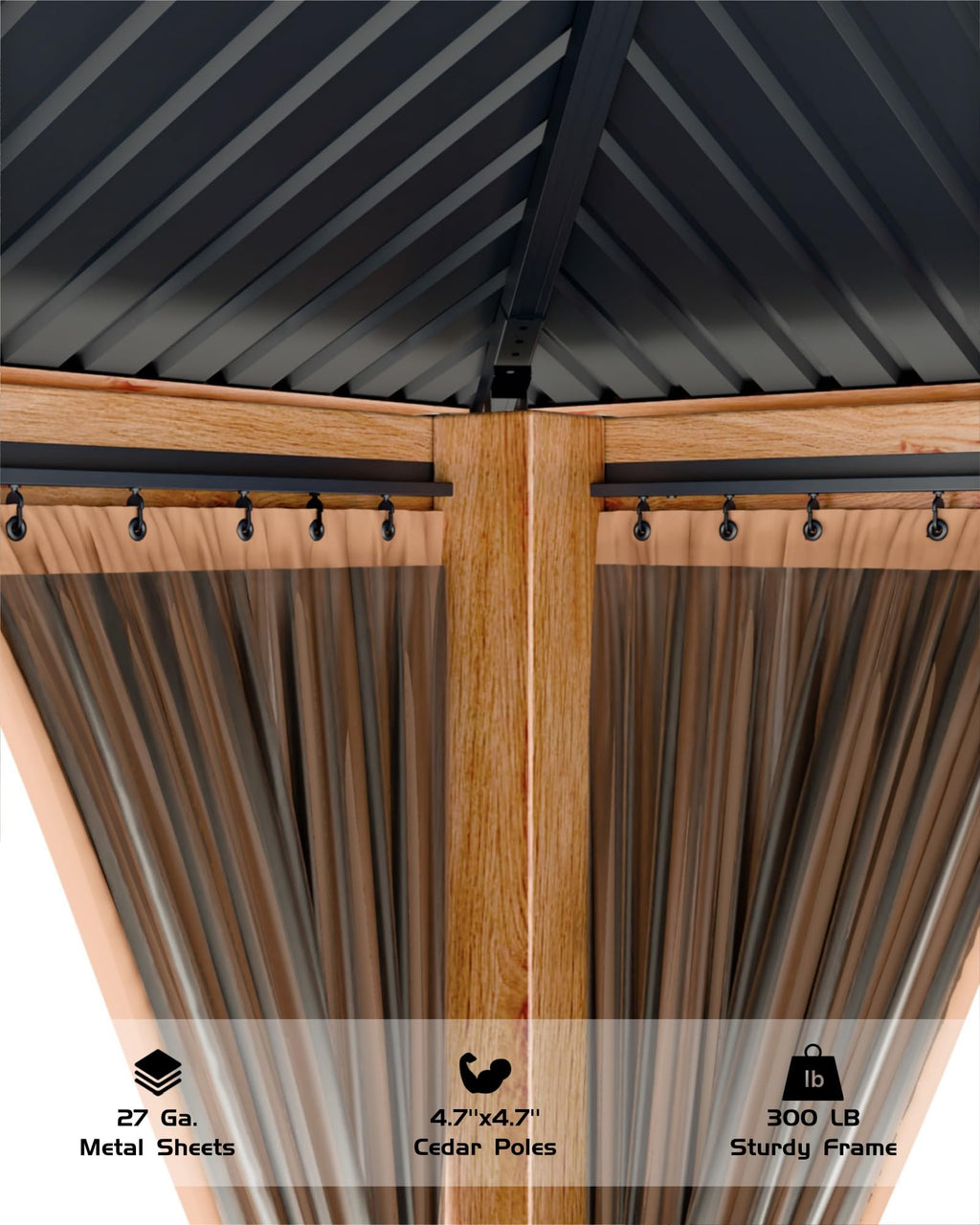 Hardtop Wood Gazebo 10 x 10 ft with Double Metal Roof U472940