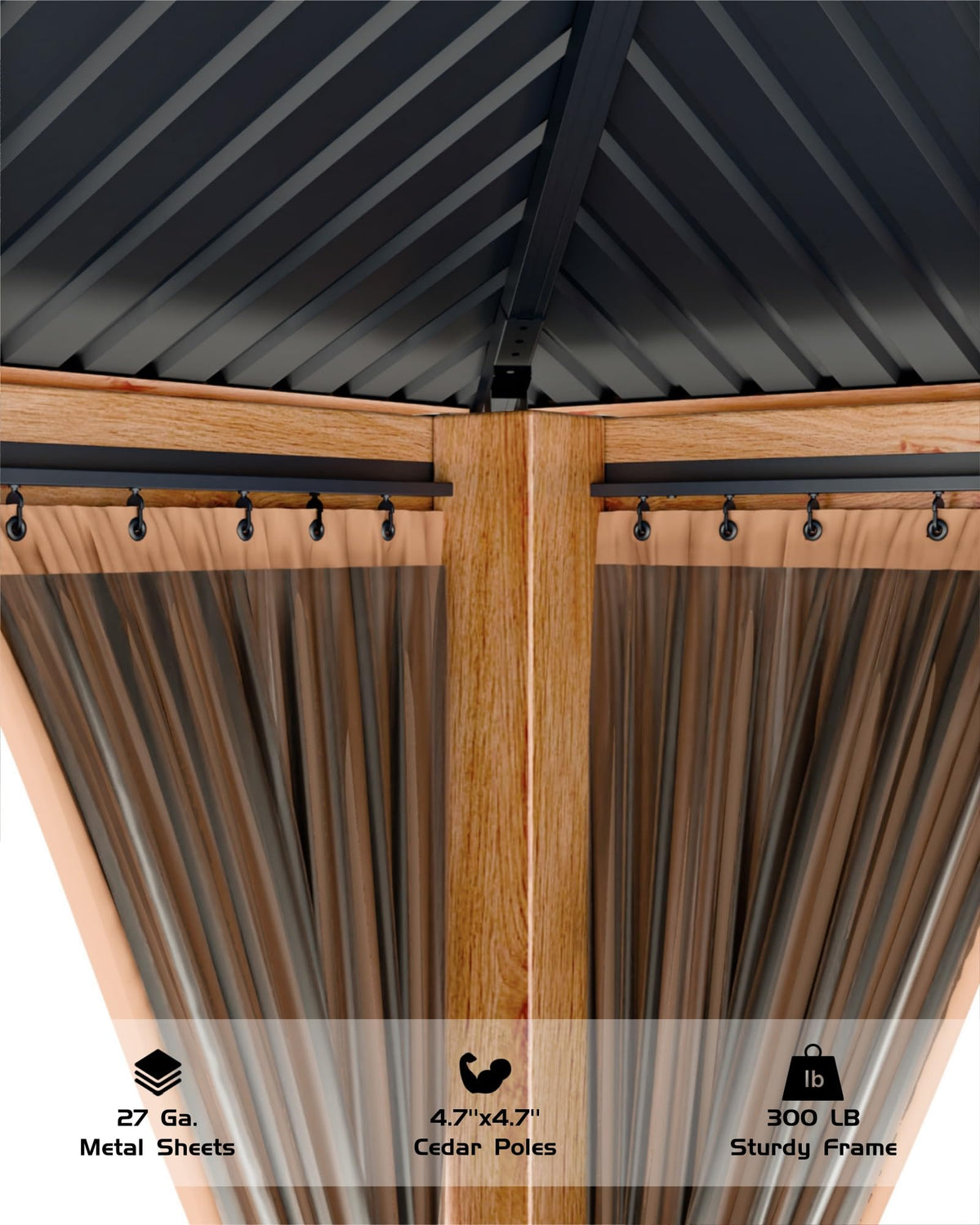 Hardtop Wood Gazebo 10 x 10 ft with Double Metal Roof U472940