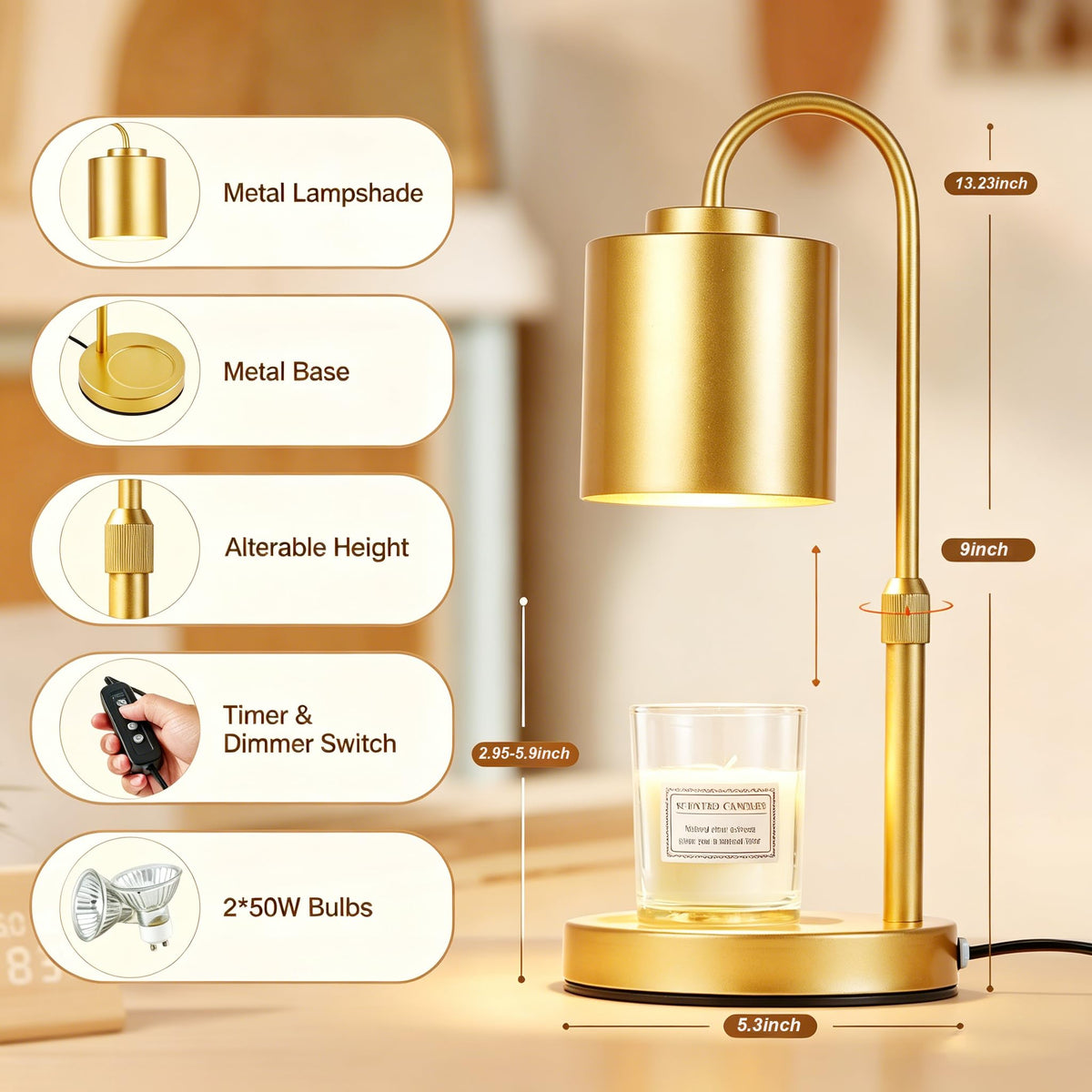 Dimmable Height Adjustable Candle Warmer Lamp B226290