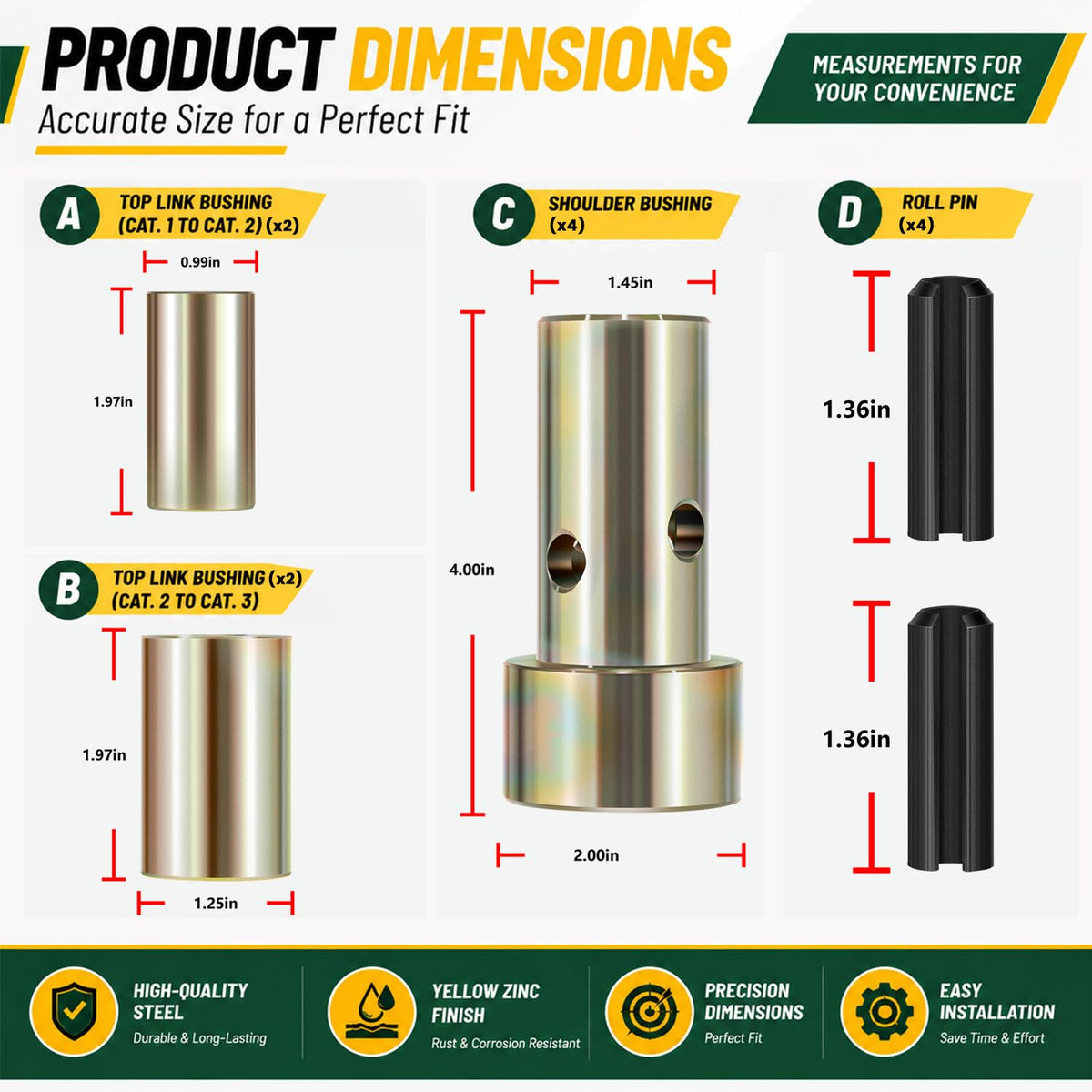 Quick Hitch Bushing Kit for Category 1 3-Point Hitch Tractors O9653