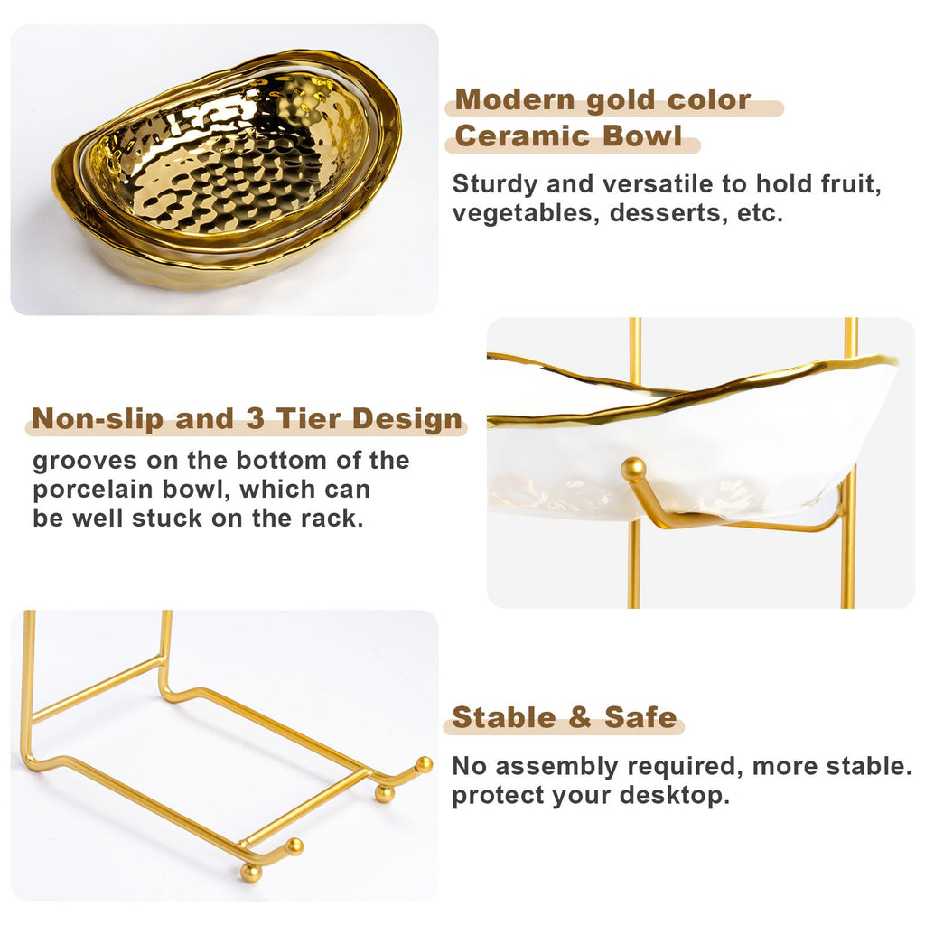 3 Tier Ceramic Fruit Basket with Metal Stand T36721
