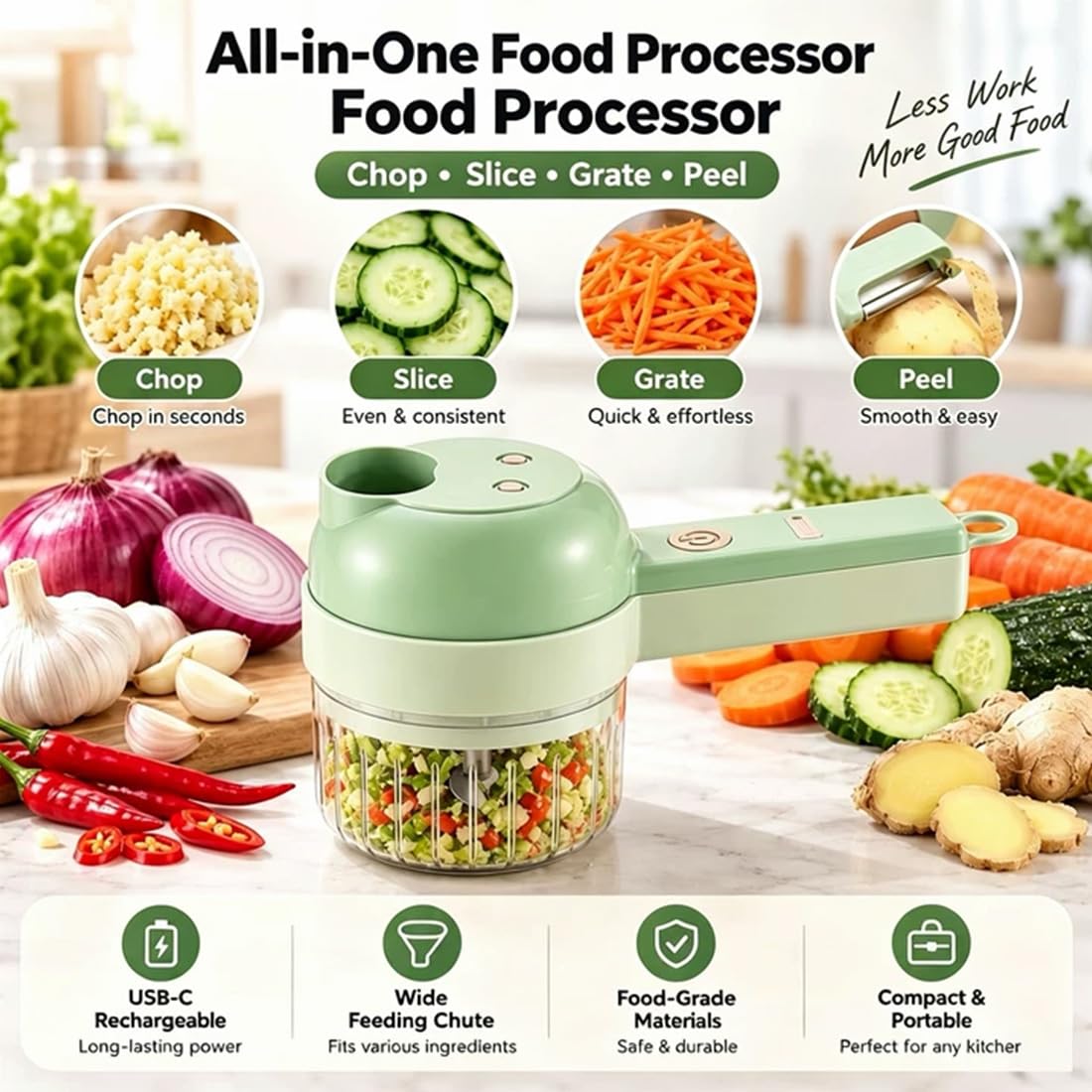 4 in 1 Handheld Electric Vegetable Cutter Set White R3409