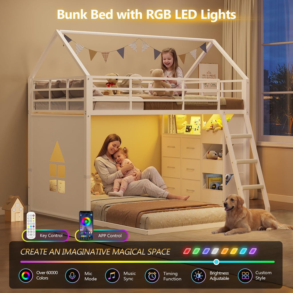Twin Over Twin Bunk Bed with 6 Storage Drawers R95585